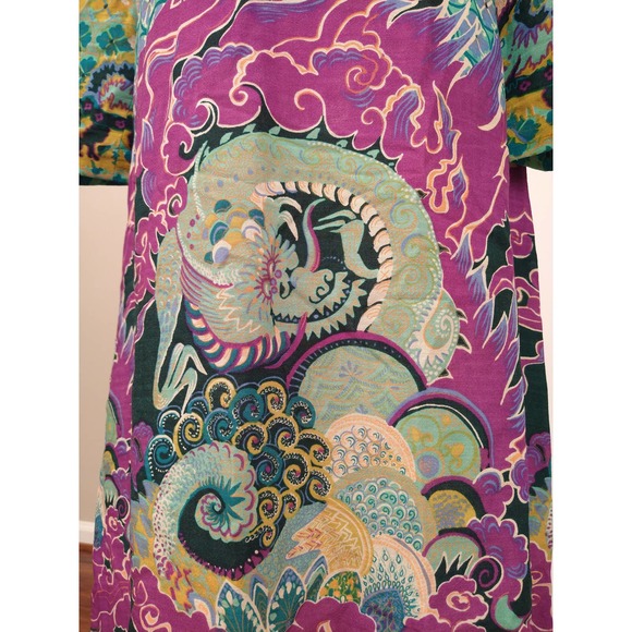 60's Geometric Dragon Purple Wool Maxi Dress by Colin Glascoe - Picture 3 of 8